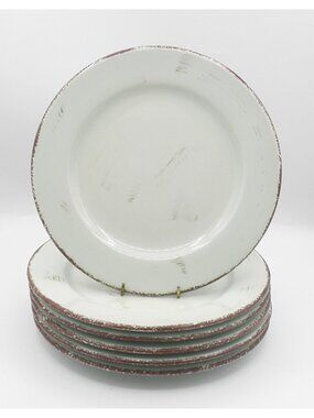 Tre-Ci Italy 10 Inch Dinner Plates Hand Painted Set of 6 Green w/Brown Accents